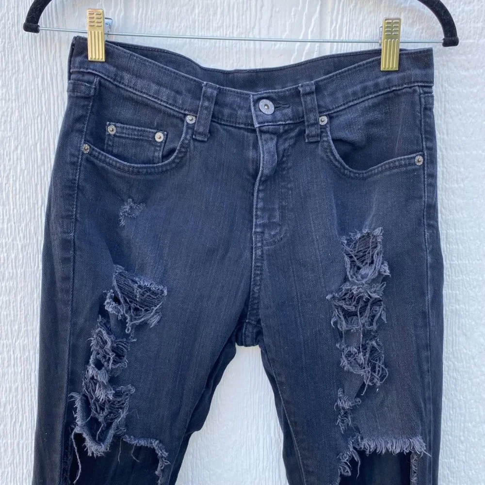 Carmar Destroyed Black Denim Jeans Ripped Distressed Size 27 - Picture 2 of 10